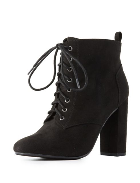 Lace-Up Block Heel Booties | Charlotte Russe