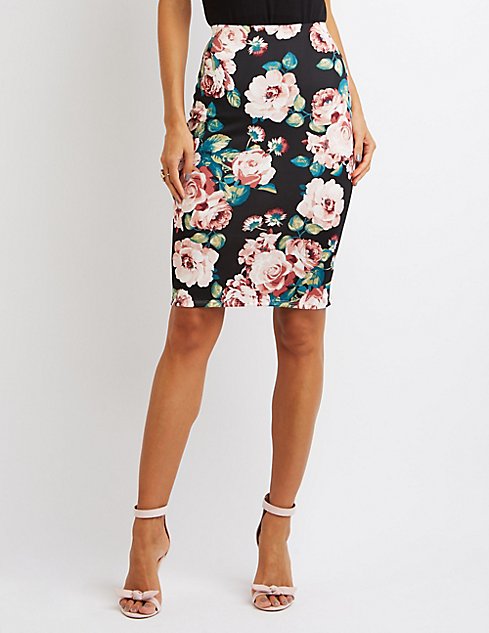 Floral Scuba Pencil Skirt | Charlotte Russe