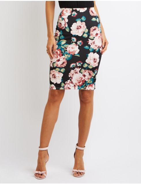 Floral Scuba Pencil Skirt | Charlotte Russe