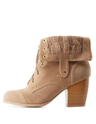 Knit-Trim Lace-Up Booties
