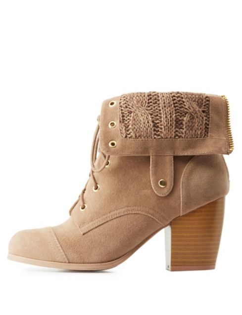 Knit-Trim Lace-Up Booties