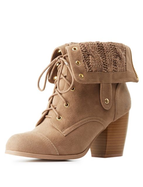 Knit-Trim Lace-Up Booties