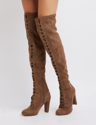 Lace-Up Faux Suede Over-The-Knee Boots | Charlotte Russe