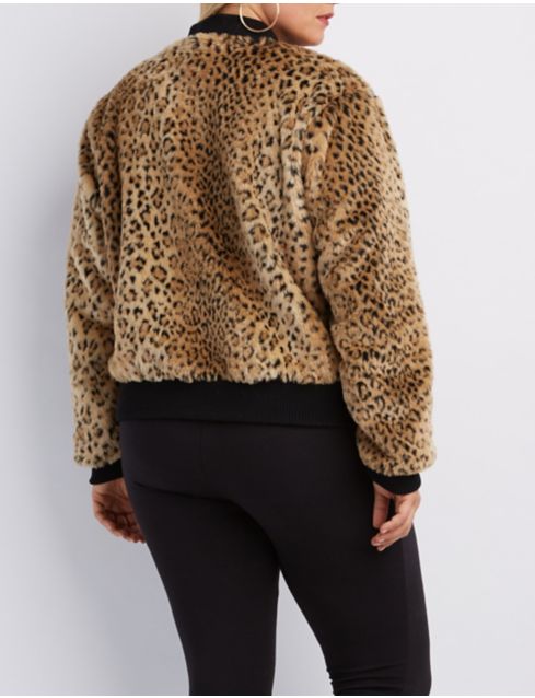 Plus Size Leopard Faux Fur Bomber Jacket | Charlotte Russe