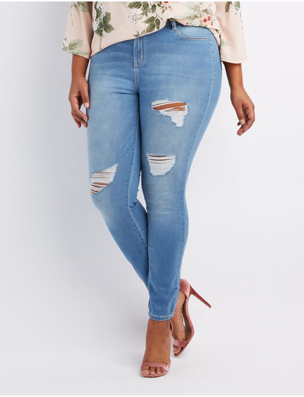 Charlotte Russe Plus Size Refuge Skin Tight Legging Destroyed Jeans