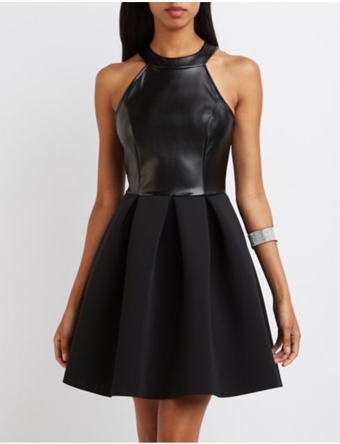 Faux Leather Bodice Skater Dress Charlotte Russe 6505