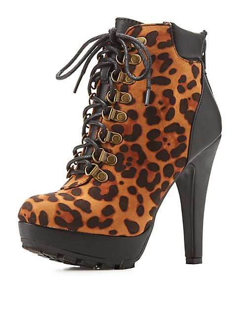 Leopard Platform Combat Booties | Charlotte Russe