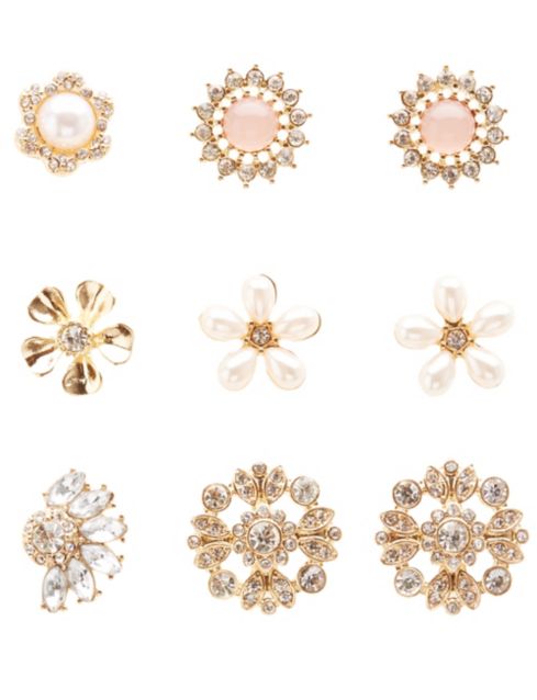 Embellished Floral Stud Earrings - 6 Pack | Charlotte Russe