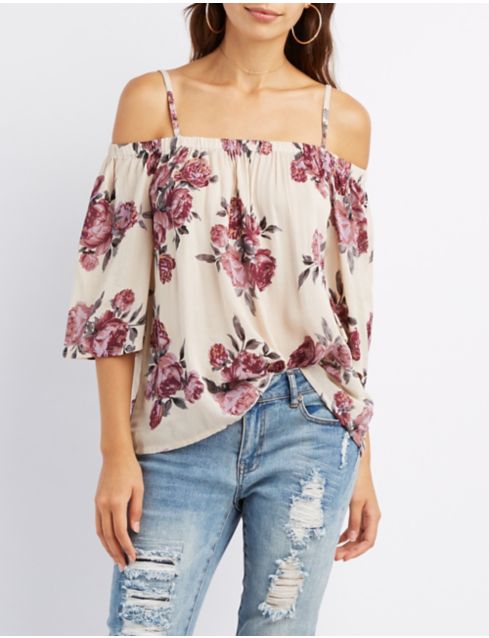 floral cold shoulder top