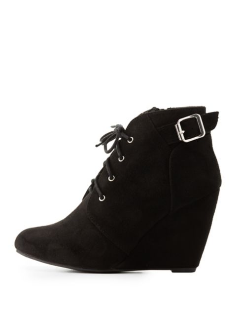 wedge lace up booties