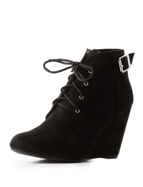black lace wedge booties