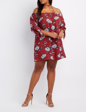 Plus Size Floral Off-The-Shoulder Shift Dress