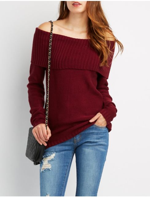 Off-The-Shoulder Tunic Sweater | Charlotte Russe