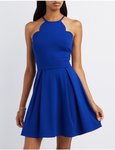 Scalloped Bib Neck Skater Dress | Charlotte Russe