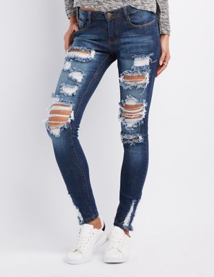 Machine Jeans Destroyed Skinny Jeans | Charlotte Russe