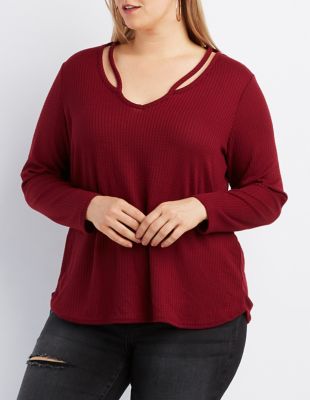 Plus Size Waffle Knit Cut-Out Tee | Charlotte Russe