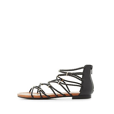 Gold-Trim Braided Strappy Sandals | Charlotte Russe