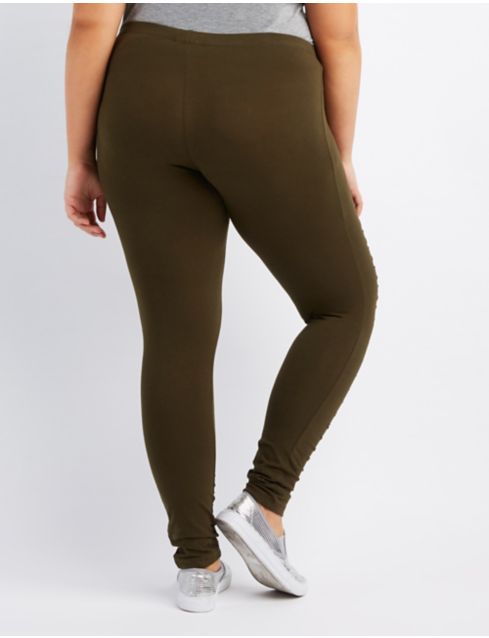 Plus Size Slashed Cotton Leggings | Charlotte Russe