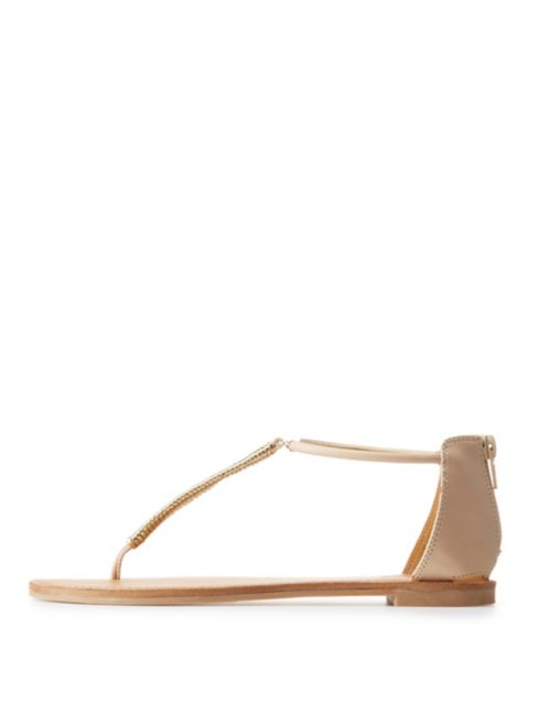 t strap sandals gold