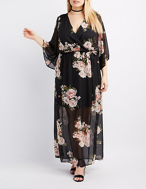 Plus Size Floral Kimono Sleeve Maxi Dress | Charlotte Russe