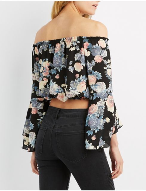 Floral Off The Shoulder Bell Sleeve Top Charlotte Russe 0109