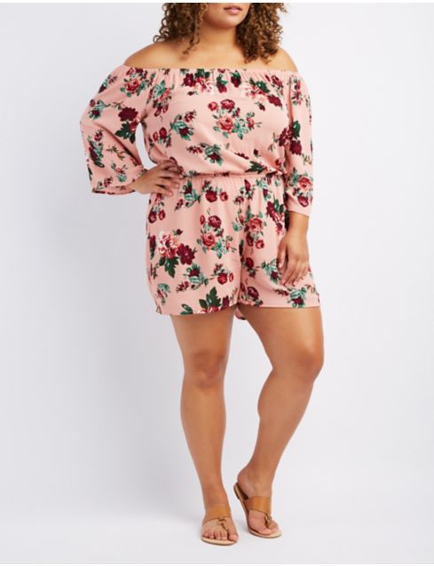 Plus Size Floral Off The Shoulder Romper Charlotte Russe 3824