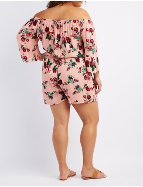 Plus Size Floral Off The Shoulder Romper Charlotte Russe 1847