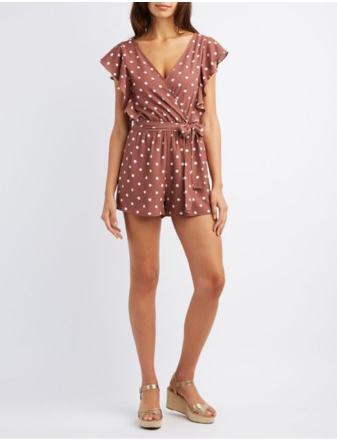 Polka Dot Surplice Romper Charlotte Russe