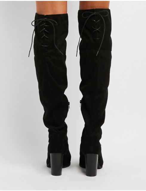 red lace up over the knee boots