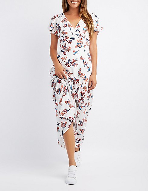 Floral Tie Back Maxi Dress Charlotte Russe