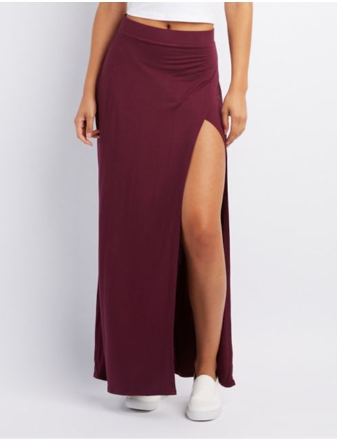 red wrap maxi skirt