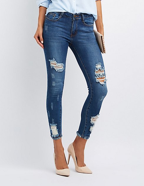 Machine Jeans Destroyed Skinny Jeans | Charlotte Russe