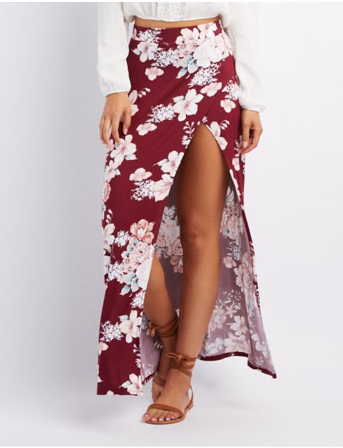 floral maxi skirt with slit