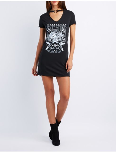 choker neck t shirt dress