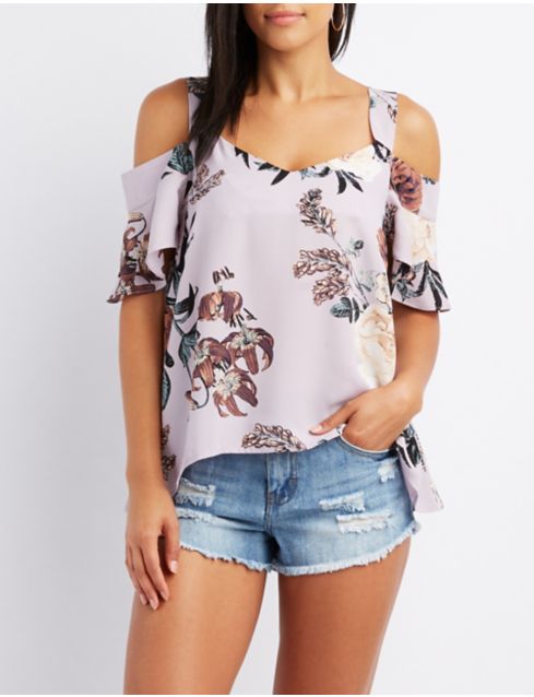 floral cold shoulder top