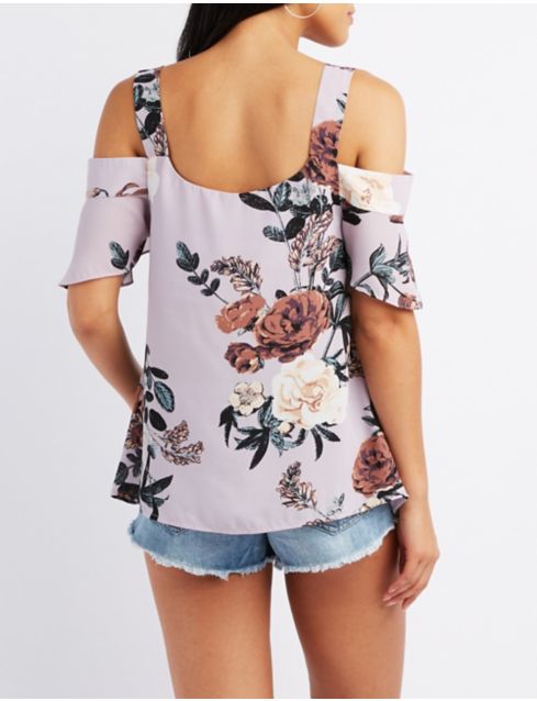 floral cold shoulder top