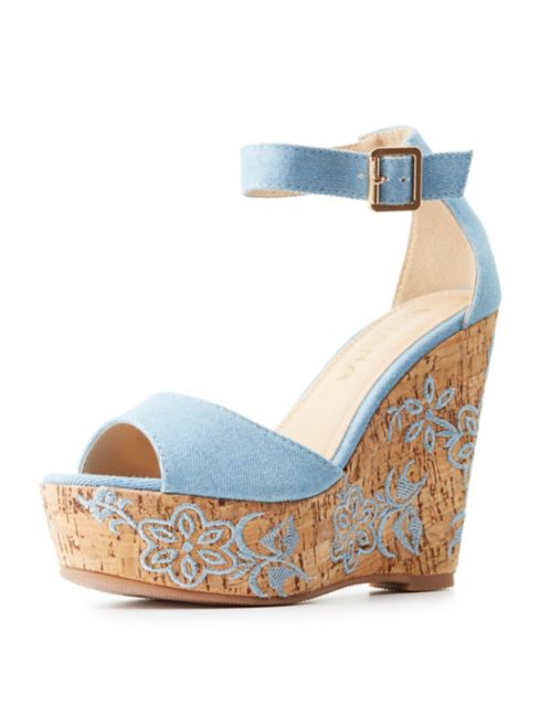 Embroidered Two-Piece Cork Wedge Sandals | Charlotte Russe