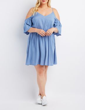 Plus Size Cold Shoulder Skater Dress