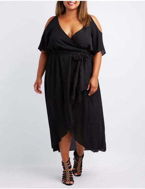 Plus Size Surplice Cold Shoulder Maxi Dress | Charlotte Russe