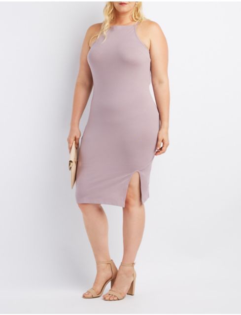 Plus Size Bib Neck Bodycon Slit Dress Charlotte Russe 