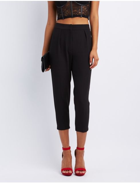 high waisted blue trousers