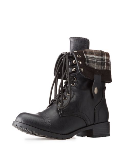 fold over combat boots with plaid inside