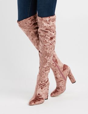 crushed velvet knee high boots