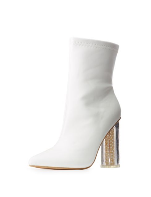 Pearl & Lucite Heel Pointed Toe Booties 