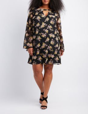 Plus Size Split Tie-Sleeve Shift Dress