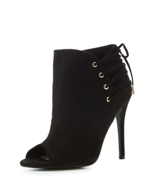 Qupid Lace-Up Detail Peep Toe Ankle Booties | Charlotte Russe