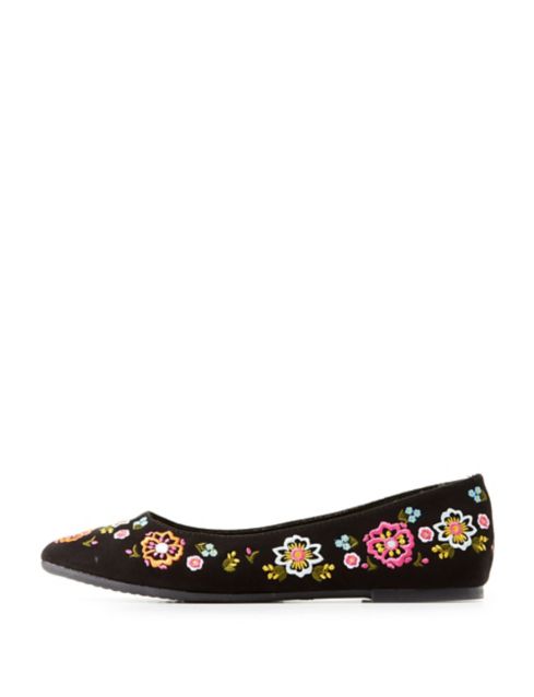 Bamboo Embroidered Pointed Toe Flats | Charlotte Russe