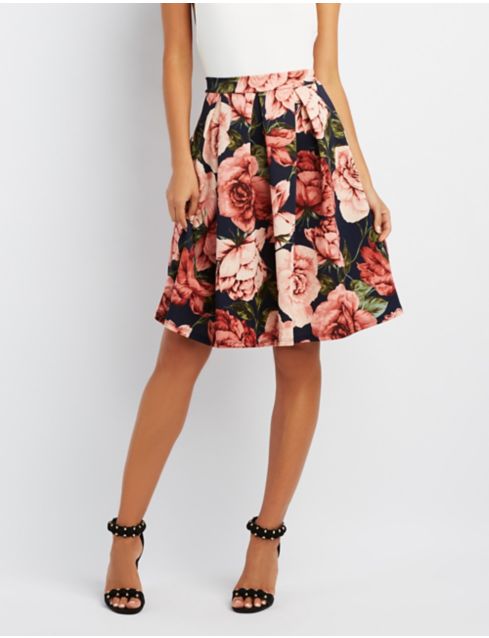 Floral Pleated Midi Skirt Charlotte Russe 