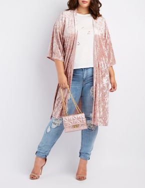 Plus Size Perforated Velvet Kimono