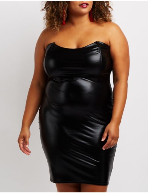 Plus Size Strapless Faux Leather Bodycon Dress Charlotte Russe